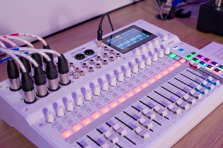 A Yamaha mixer in operation