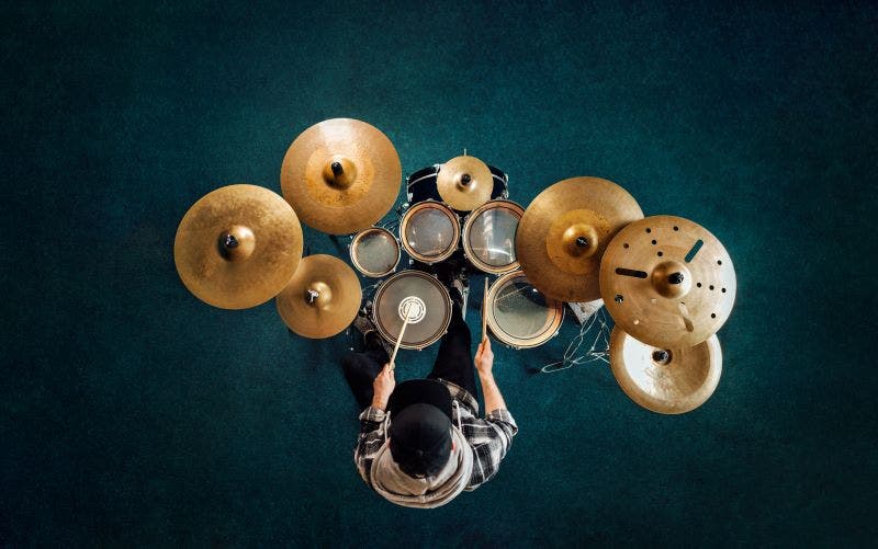 Drum set with multiple specialty cymbals