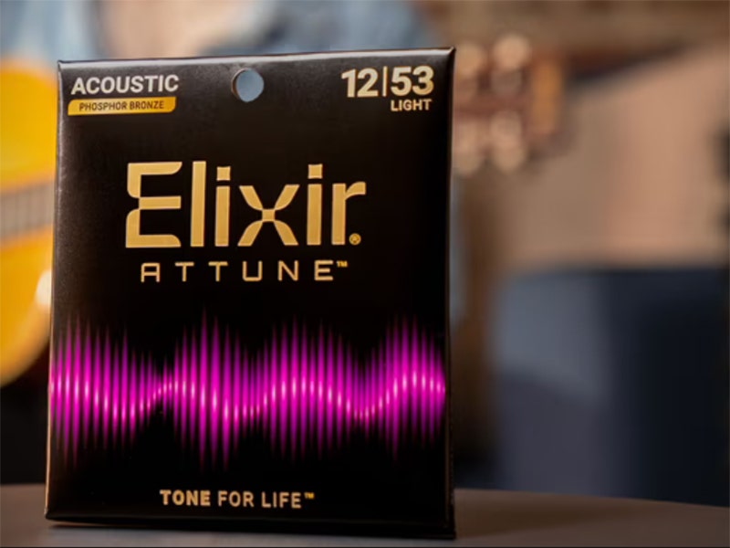 A pack of Elixir Attune acoustic guitar strings.
