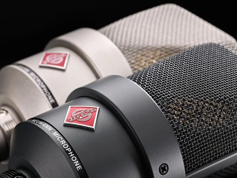 Neumann microphone logo on a high-end studio microphone.