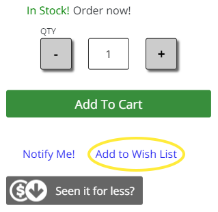 Add to Wish List section on product pages